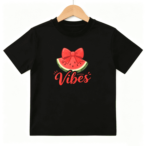 Watermelon Bow Girls Graphic Tee Cute Summer Fruit Style 100% Cotton Kids Short Sleeve T-Shirt 4-13Y