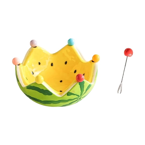 Watermelon Bowl Set 6 Stainless Steel Forks Ceramic Materials Tableware For Cake Display Appetizers Celebration