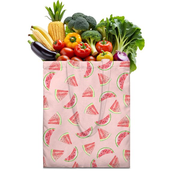 Watermelon Canvas Tote Bag Summer Fruit Tropical Pattern Print Aesthetic Watermelon Lovers Cute Sunshine Beach Summer Party Fresh Geometric Refresh Reusable Eco-Friendly Lightweight Foldable Shopping