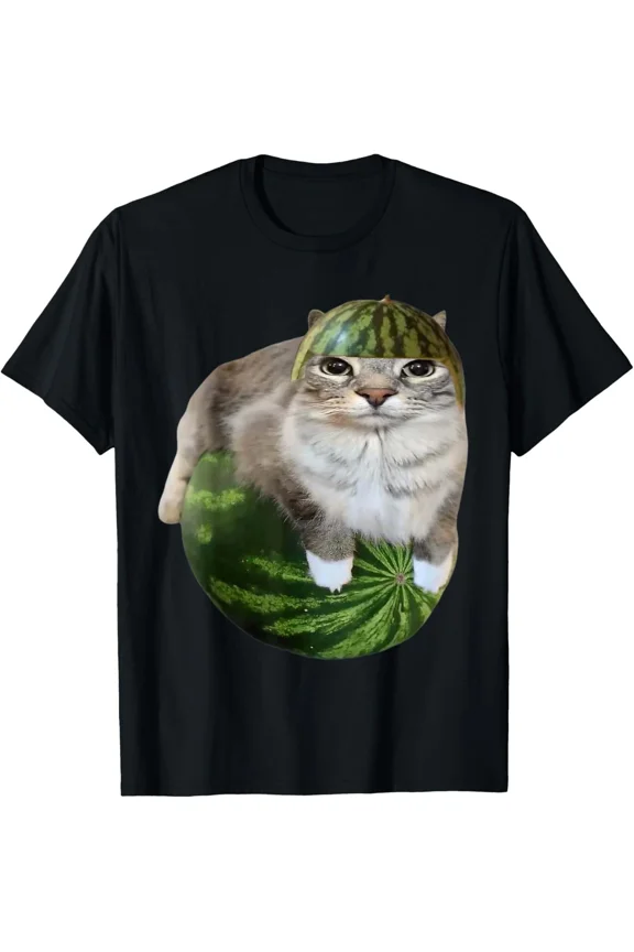 Watermelon Cat Funny Meme T-Shirt Gift for Dad, Mom, Daughter, Coworker, Friends