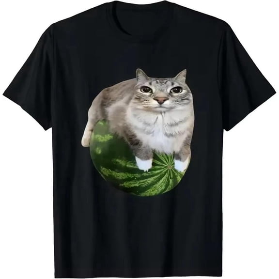 Watermelon Cat Silly Cat Meme Tee Shirt Homme New in Top Men Clothing short sleeve Round Neck Printing Pullover T-Shirt 50249