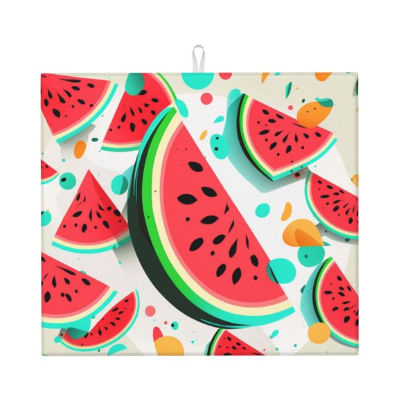 Watermelon Cool Cartoon Kitchen Drying Mat 18x16 Inch Ultra Absorbent Countertop Mat Foldable with Hanging Loop