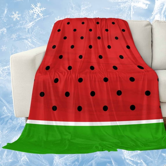 Watermelon Cooling Blanket, Lightweight Breathable Summer Throw Blanket with Double Sided Cold Effect, Black Polka Dots Green Summer Fruits Picnic Beach Blankets Bed Sheet for Hot Sleepers 40"x60"