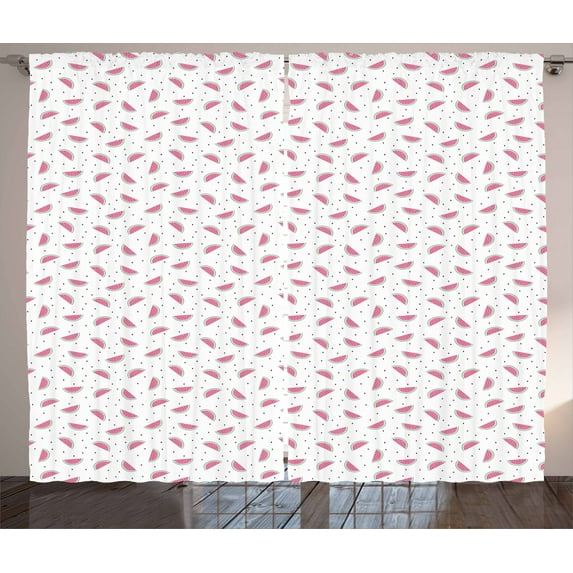 Ambesonne Watermelon Curtains 2 Panel Set, Doodle Slices Summer, 108" x 96", Multicolor