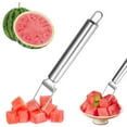 thumbnail image 1 of Watermelon Cutter and Fork | Stainless Steel 304 Fruit Slicer Tool | Multifunctional Watermelon Knife | Easy Cube Maker for Melon, Pear, Apple | Portable | Rust Proof | 17.5x2.5cm | 1 Pack, 1 of 8