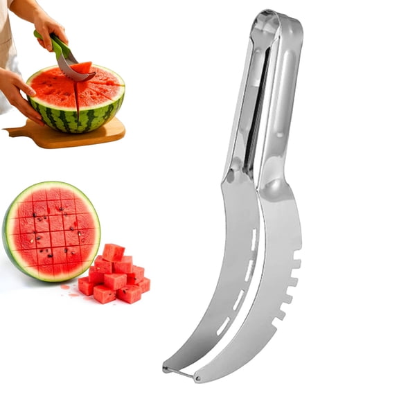 Watermelon Cutter Slicer Tool - Stainless Steel Watermelon Slicer Cutter Tool, Dishwasher Safe, Ergonomic Handle, Rust-Resistant - Curved Shape and Rounded Edges for Safe, Easy Slicing & Serving