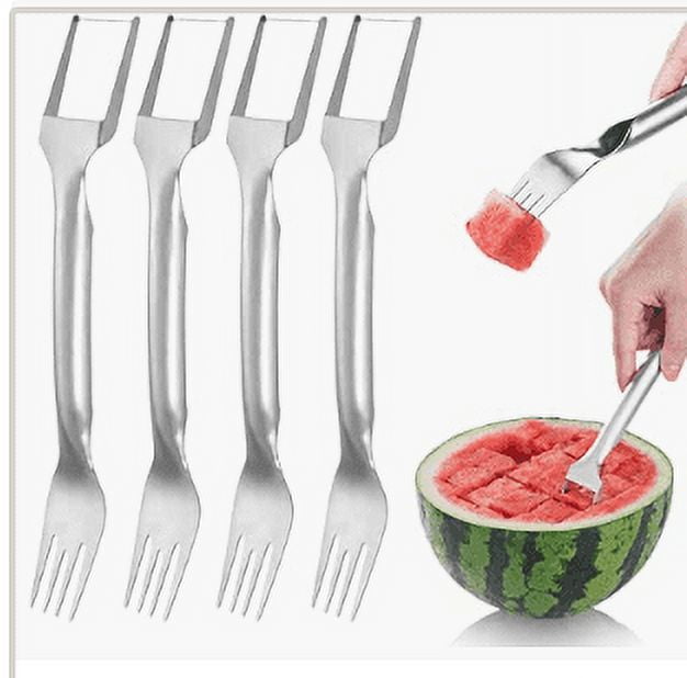 2-in-1 Stainless Steel Watermelon Cutter & Fork - 6-Inch Melon Slicer Tool For Fruits