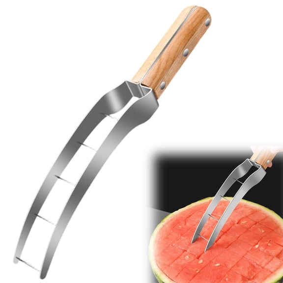 Watermelon Cutter Stainless Steel Fruit Slicer Dicing Tool, Quick Even Cubes No Mess Easy Grip Safe Cutting, For Summer Picnic BBQ Beach Home Kitchen Fruit Prep
