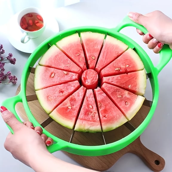 Watermelon Cutter with Stainless Steel Blades, 13.39 in Fruit Slicer Green Kitchen Tool