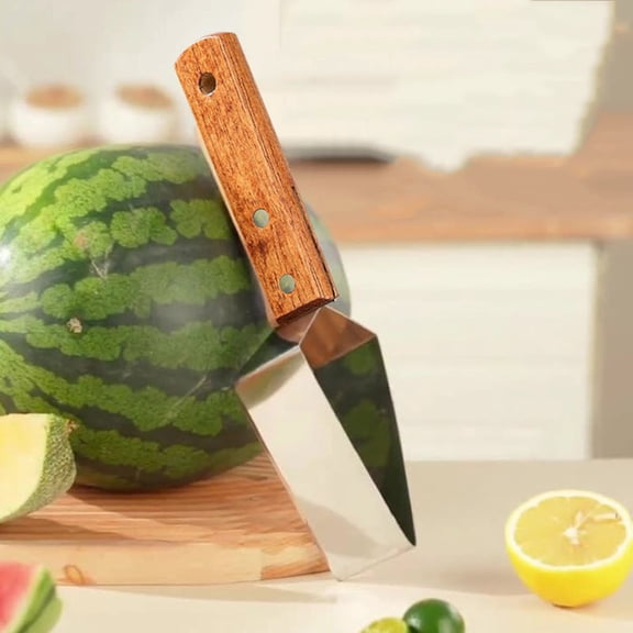 Watermelon Cutting Tool Stainless Steel, Triangular Fruit Knife for Melon Cantaloupe, Multi-Function Divider Slicer for Home Kitchen, Easy to Clean 9.25 Inch