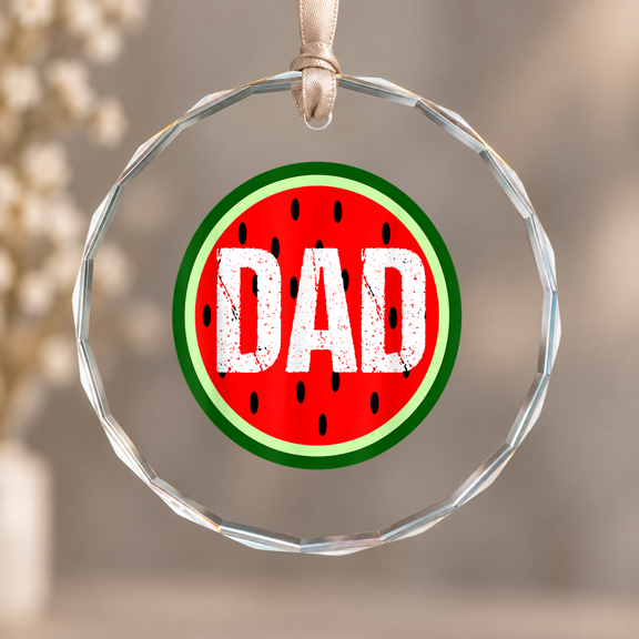 Watermelon Dad Summer Melon Fruit Father's Day Christmas Ornament, Family Memory Decor, Circle Glass Ornament