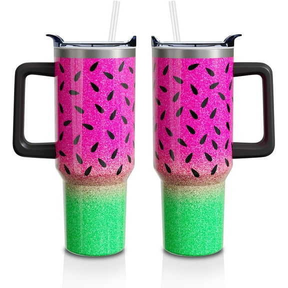 Watermelon Design Tumbler Gift for Women - 40oz Vacuum Insulated Stainless Steel Cup with Handle, Straw & Leakproof Lid - Birthday Gifts for Her, Girls, Best Friend