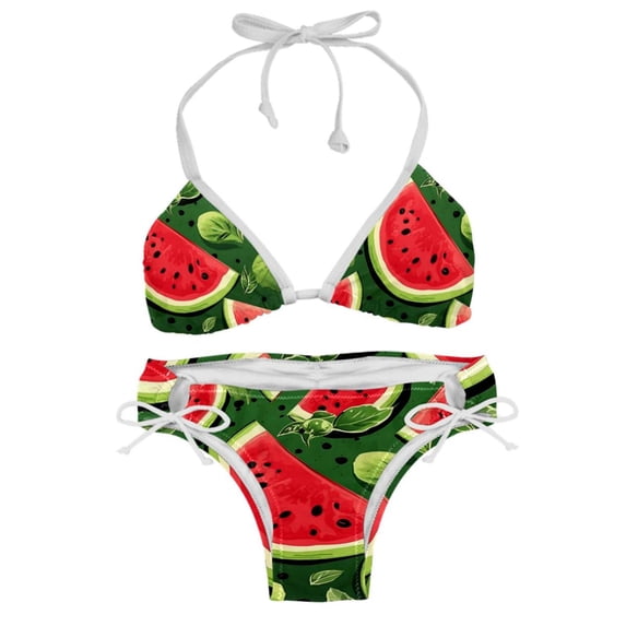 Watermelon Detachable Sponge Adjustable Strap Bikini Set Two-Pack - Ideal for Beach & Pool Parties