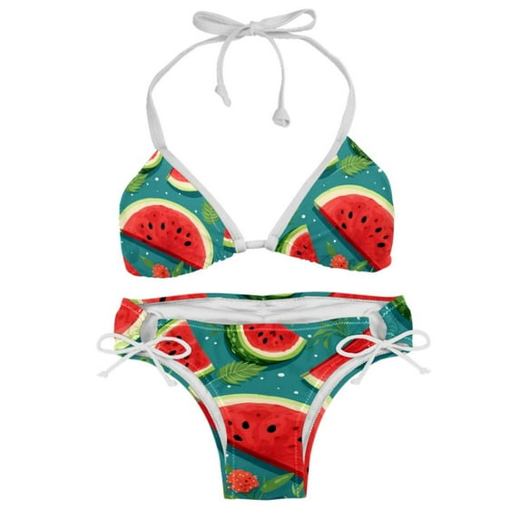 Watermelon Detachable Sponge Adjustable Strap Bikini Set Two-Pack - Swimwear for Two, Beach Vacation Essentials!