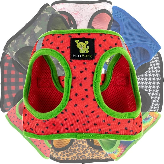 Watermelon Dog Harness EcoBark Step-In Rapid Fastener Coral Dog Vest Halter for Puppy and Small Dogs Reflective Comfort Adjustable Body Harness (Small, Watermelon)