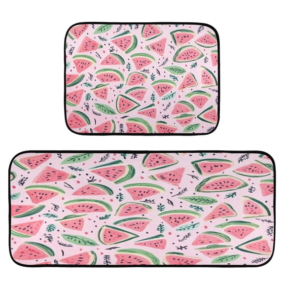 Watermelon Doodles 2-Piece Kitchen Carpet Mat Set, Non-Slip Memory Foam, Soft for Kitchen and Living Room Use