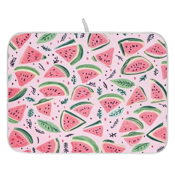 Watermelon Doodles Dish Drying Mat for Kitchen, Quick Drying Absorbent Soft Durable 16" x 18"