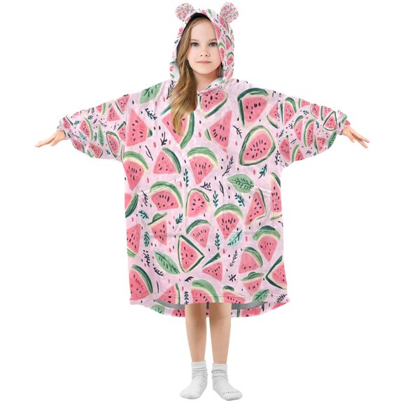 Watermelon Doodles Wearable Blankets Hoodie Oversize Sherpa Wearable Soft Blanket Warm Cozy 3-14 Age