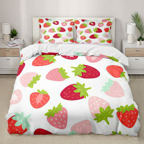 Watermelon Duvet Cover Set Fresh Fruit Pink Green Style Comforter Cover for Kids Women Polyester Bedding Set King Size