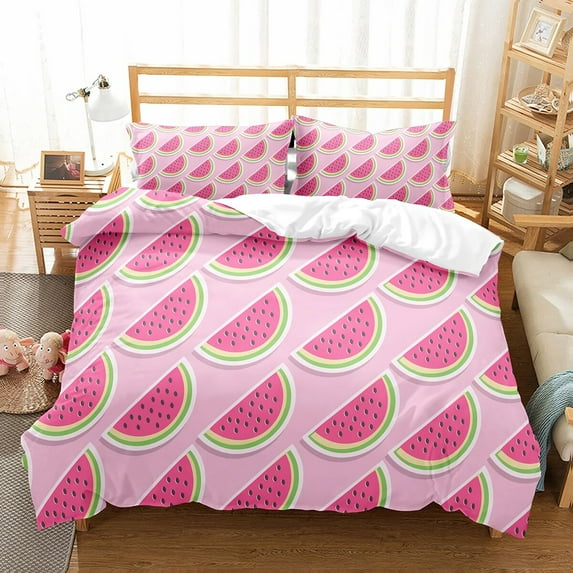 Watermelon Duvet Cover Set Summer Theme Fresh Fruits Pattern Quilt Cover for Kids Boys Bedding Set Bedroom Decor Gifts