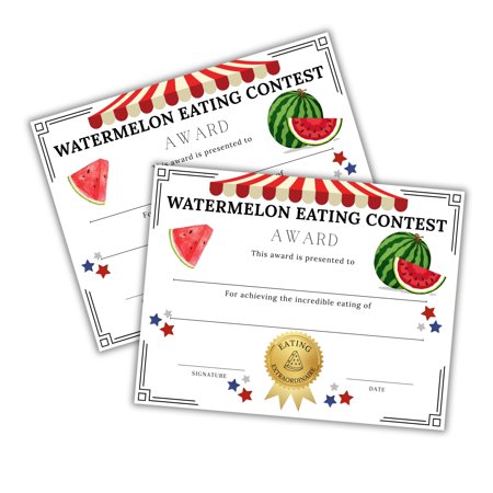 Watermelon Eating Contest Award 30pk 8.5x11 Champion Food Challenge State Fair Recognition Challenge Record Time Contestant Qualifier
