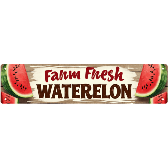 Watermelon Farm Fresh Tin Sign - 16x4 Inch - Ideal for Kitchen, Farmer's Market, Man Cave Decor - Fruit Signs, Farmhouse Decor