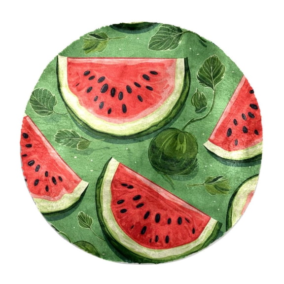 Watermelon Faux Rabbit Fur Rug - Super Soft Fur Round Rug, Comfy Fluffy Shag Furry Circle Rugs for Kids Room, Living Room, Cute Non-Slip Plush Fuzzy Circular Area Rug Floor Carpets