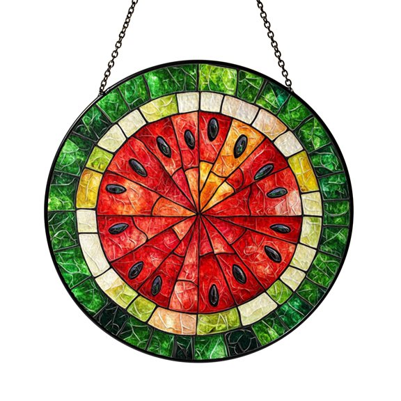Watermelon Faux Stained Glass Suncatcher – Fruit Inspired Decorative Window Hanging