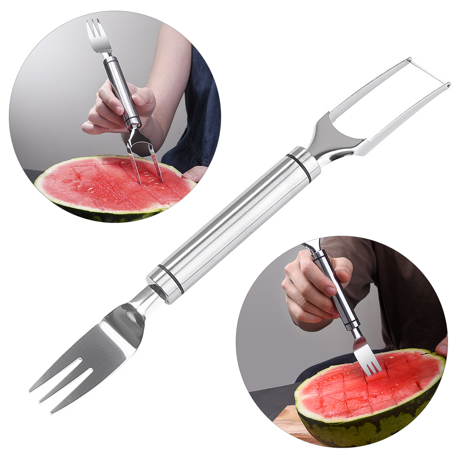 FMOYSIEN 2 In 1 Watermelon Fork Slicer Cutter,Stainless