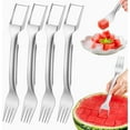 thumbnail image 1 of Watermelon Fork Slicer Cutter, 2-in-1 Stainless Steel Melon Cutter for Kitchen, BBQ, Camping, Easy Use Fruit Tool with Grip Handle (Silver 2PCS), 1 of 7
