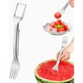 thumbnail image 1 of Watermelon Fork Slicer Cutter, 2-in-1 Stainless Steel Melon Cutter for Kitchen, BBQ, Camping, Easy Use Fruit Tool with Grip Handle (Silver 2PCS), 1 of 7