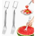 thumbnail image 1 of Watermelon Fork Slicer Cutter, 2-in-1 Stainless Steel Melon Cutter for Kitchen, BBQ, Camping, Easy Use Fruit Tool with Grip Handle (Silver 2PCS), 1 of 7