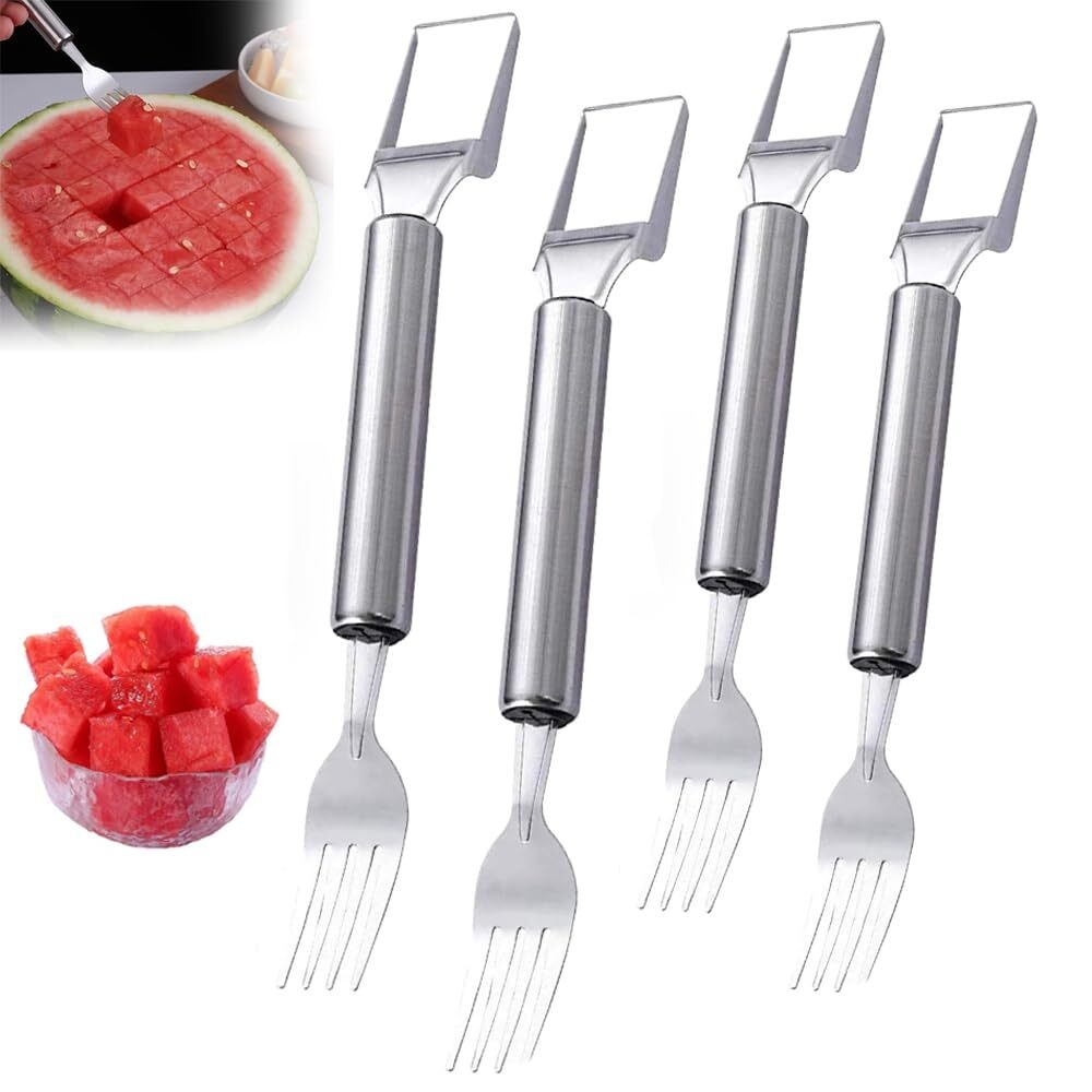 Fork Cutter Watermelon Fork Slicer Cutter, New 2-in-1 Stainless Steel Fruit Cutter ...