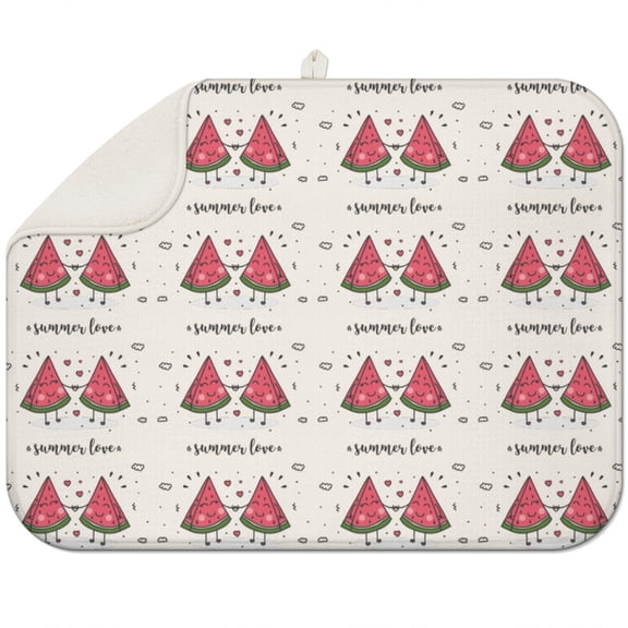 Watermelon Fruit Dish Drying Mat – Summer Tropical Watermelon Print Kitchen Mat, Cute Aesthetic Pattern for Watermelon Lovers
