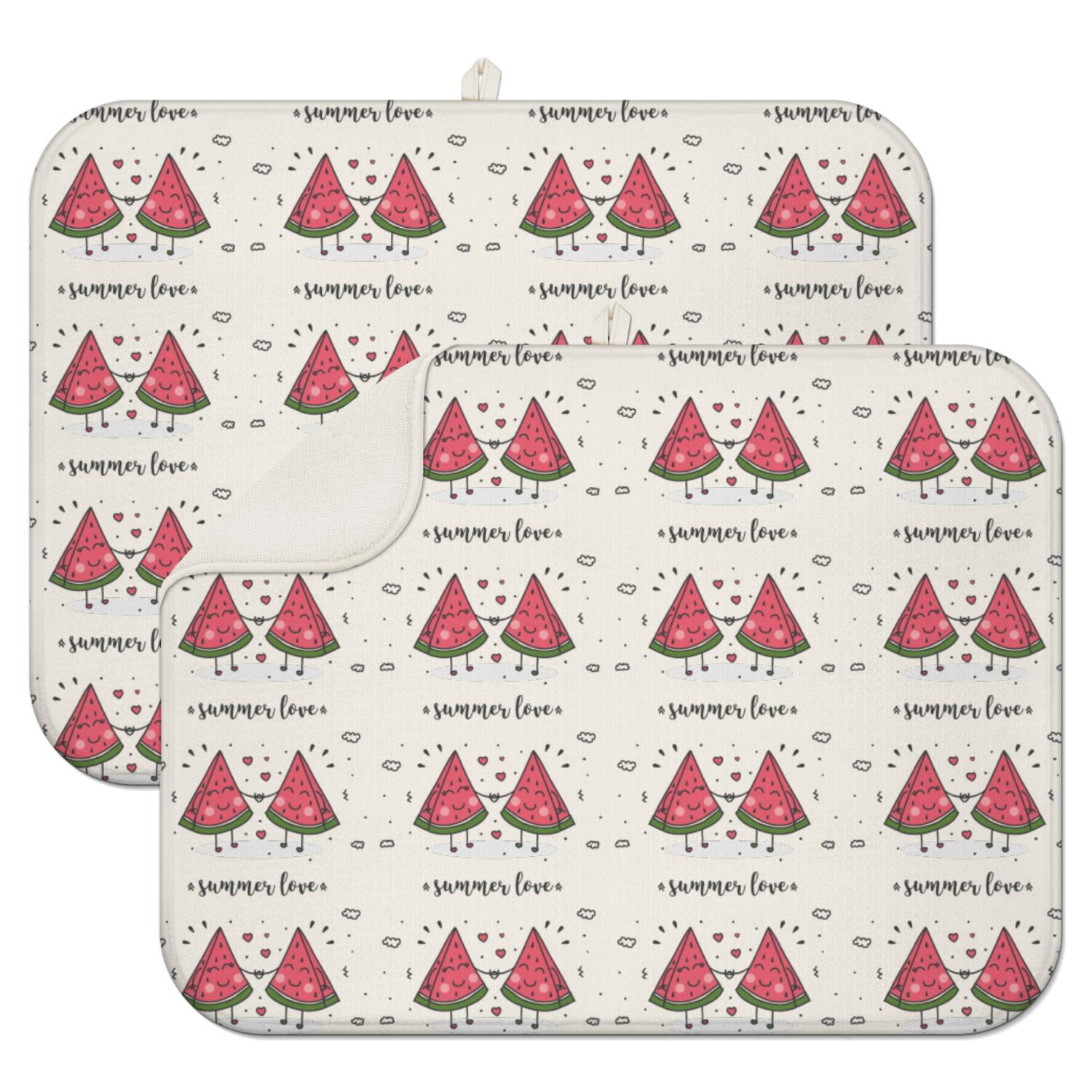 Watermelon Button Mat Watermelon Fruit Dish Drying Mat – Summer Tropical Watermelon Print ...