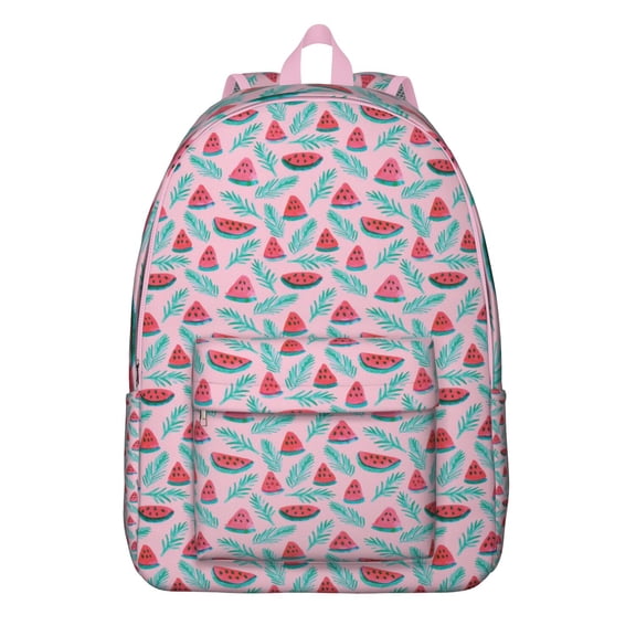 Watermelon Fruit Print School Backpack, Cute Summer Watermelon Pattern Daypack with Tropical Refreshing Design for Beach Picnic and Sunshine Lovers