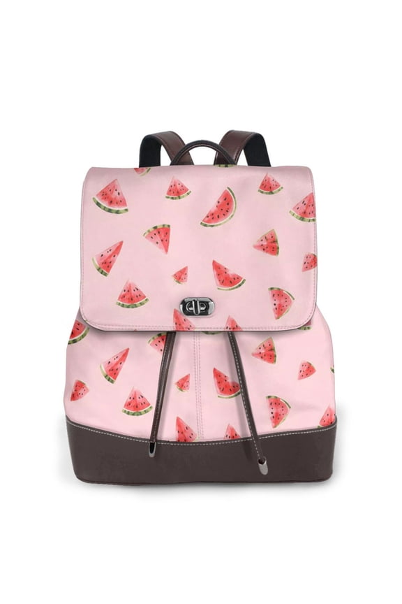 Watermelon Fruit Women's Leather Backpack All-Over Print Bag for Work and Travel