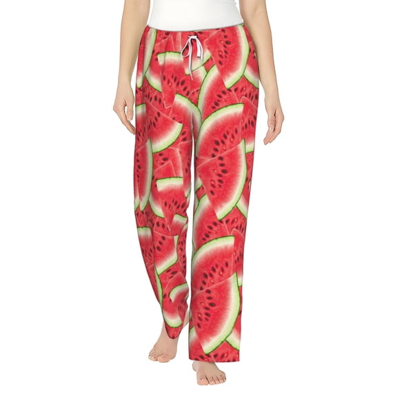 Watermelon Fruits Women's Comfy Pajama Pants with Pockets, Soft Stretch Drawstring Lounge Pants, Soft Casual Wide Leg PJS Sleep Bottoms Medium