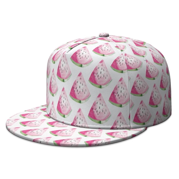 Watermelon Geometric Flat Bill Snapback Hat - Adjustable Full Panel Streetwear Cap for Musicians & Skaters