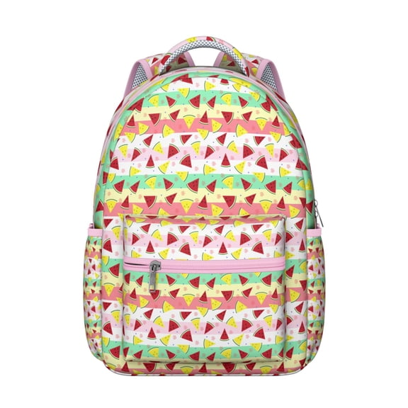 Watermelon Geometric Pattern Backpack Summer School Bag with Fresh Fruit Design and Aesthetic Tropical Vibes
