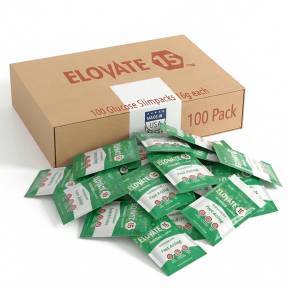 Elovate 15 Fast Acting Glucose Powder Packets, Watermelon - 100 Count Case, 15g Pure Dextrose, Gluten-Free