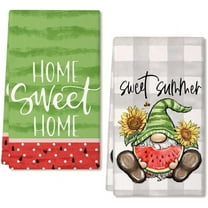 Watermelon Gnome Summer Kitchen Towels Dish Towels Set of 2,Grey Buffalo Plaid Sweet Hand Towels 18x26 Inch Dishcloth,Farmhouse Home Seasonal Holiday Summer Decorations AD332