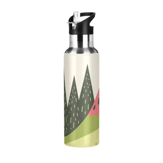 Watermelon Hills Trees Sports Bottle with Straw Stainless Steel Water Jug Portable Thermal Cup Leak-proof 1000ML