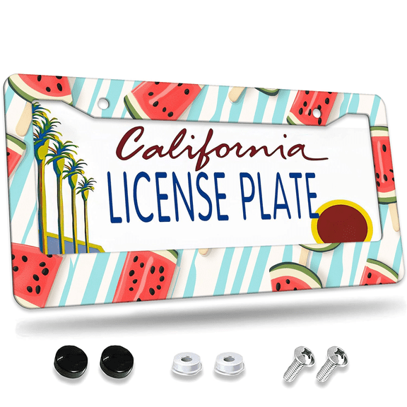 Watermelon Ice Creams Designs Aluminum License Plate Frame, License Plate Cover for Car Decorative Parts, Rust-Proof Weather-Proof Suitable for All Vehicles 12 "X 6"