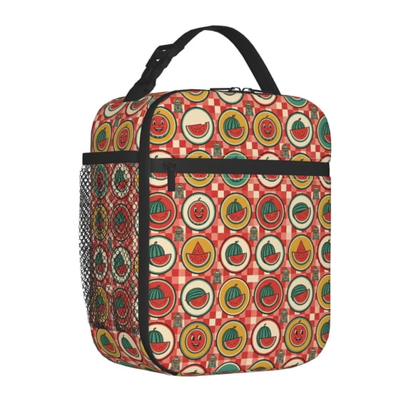 Watermelon Insulated Lunch Bag Lightweight Cooler Box Reusable Meal Organizer Office Commute Portable Handheld Travel Bag Summer Fruit Pattern Graphic