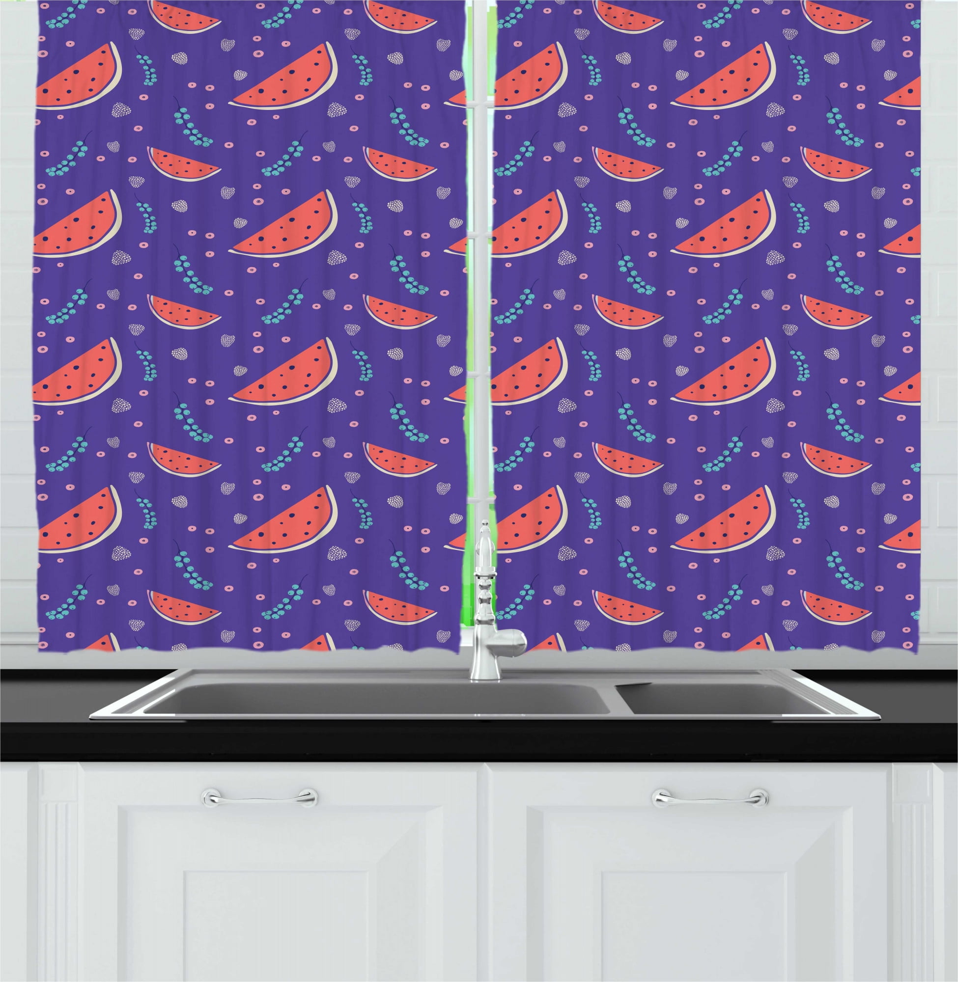 Watermelon Kitchen Curtains, Continuous Tasty Summer Fruits and Berries
