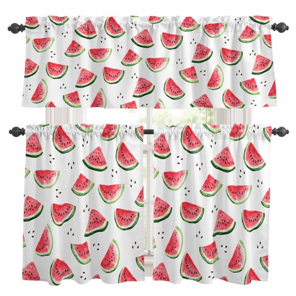 Watermelon Kitchen Curtains Set for Windows, Summer Fruit Curtains Valance and Tier 3 Piece Set Small Drapes 24 Inch Length for Kitchen Bedroom Decor