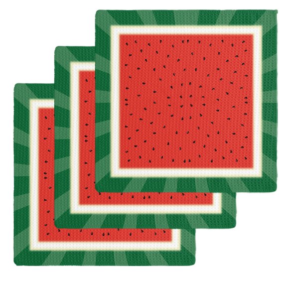 Watermelon Kitchen Dish Towels for Drying Dishes Set of 3, Red Summer Fruits Watercolor Green Striped Waffle Weave Microfiber Hand Tea Bathroom Towels Quick Dry & Absorbent Towel 12x12