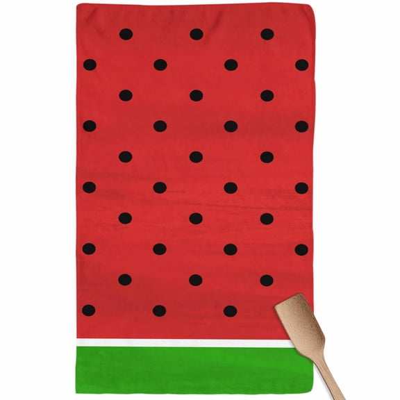 Watermelon Kitchen Towel Dish Cloths Set of 1, Microfiber Soft Kitchen Hand Towels, Black Polka Dots Green Summer Fruits Absorbent Quick Drying Dishcloths 18 x 28 Inches