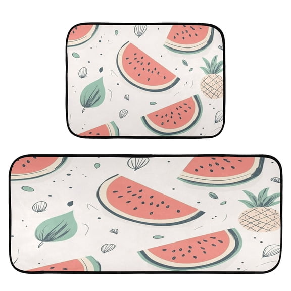 Watermelon Leaves 2-Piece Kitchen Carpet Mat Set, Non-Slip Memory Foam, Soft for Kitchen and Living Room Use
